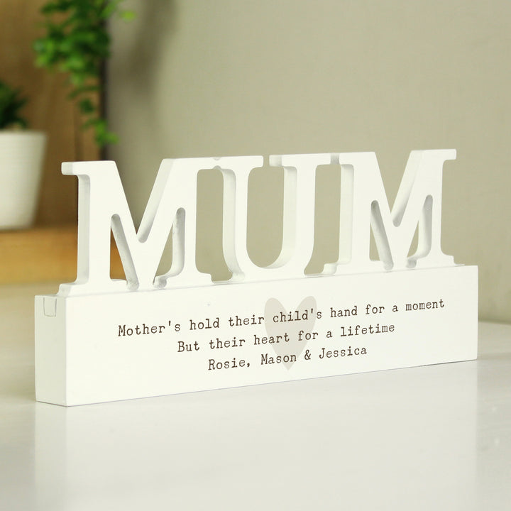 Buy Personalised Free Text Heart Wooden Mum Ornament plaque available now at www.giftsfinder.co.uk