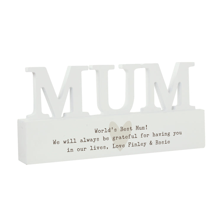 Buy Personalised Free Text Heart Wooden Mum Ornament available now at www.giftsfinder.co.uk