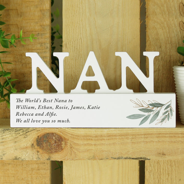 Buy Personalised Botanical Wooden Nan Ornament available now at www.giftsfinder.co.uk