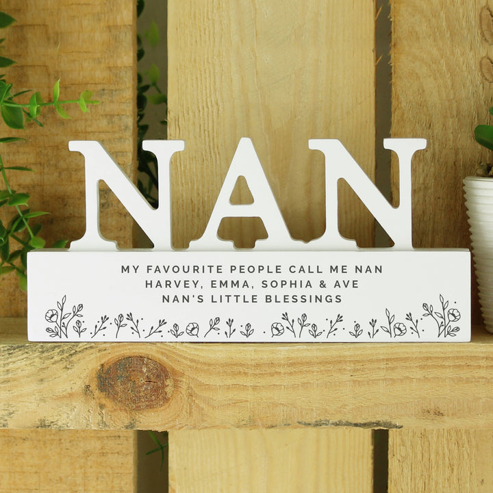 Buy Personalised Floral Wooden Nan Ornament available now at www.giftsfinder.co.uk