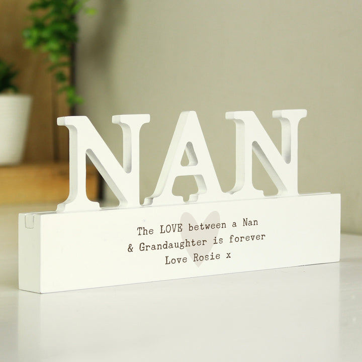 Buy Personalised Free Text Heart Wooden Nan Ornament available now at www.giftsfinder.co.uk