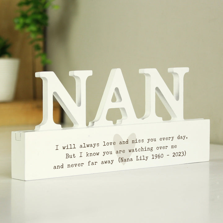 Buy Personalised Free Text Heart Wooden Nan Ornament available now at www.giftsfinder.co.uk