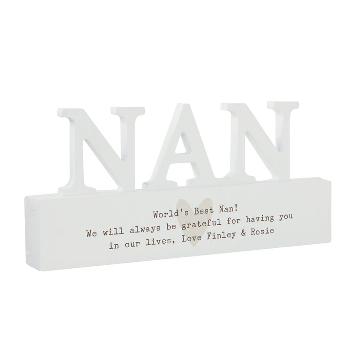 Buy Personalised Free Text Heart Wooden Nan Ornament available now at www.giftsfinder.co.uk