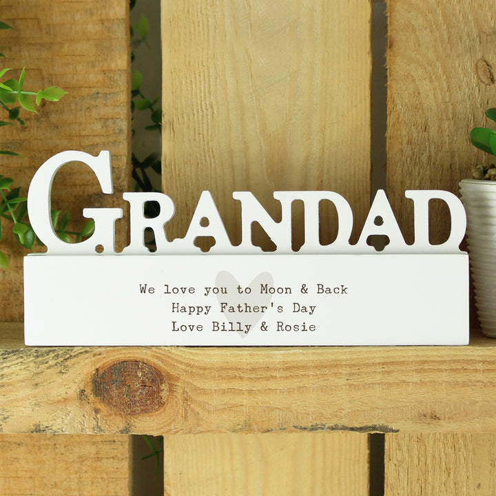 Buy Personalised Free Text Heart Wooden Grandad Ornament available now at www.giftsfinder.co.uk