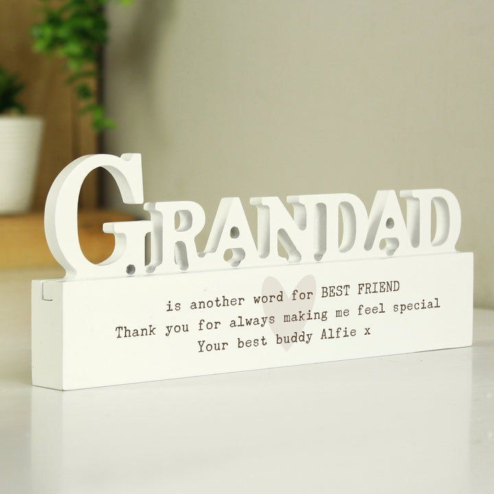 Buy Personalised Free Text Heart Wooden Grandad Ornament available now at www.giftsfinder.co.uk