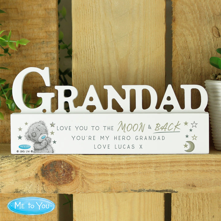 Buy Personalised Me To You Moon and Back Wooden Grandad Ornament available now at www.giftsfinder.co.uk