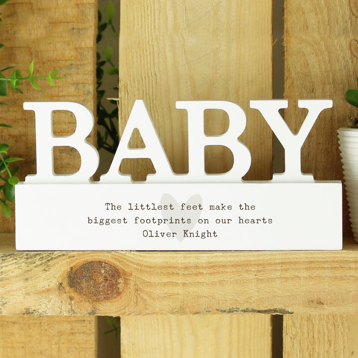 Buy Personalised Free Text Heart Wooden Baby Ornament available now at www.giftsfinder.co.uk