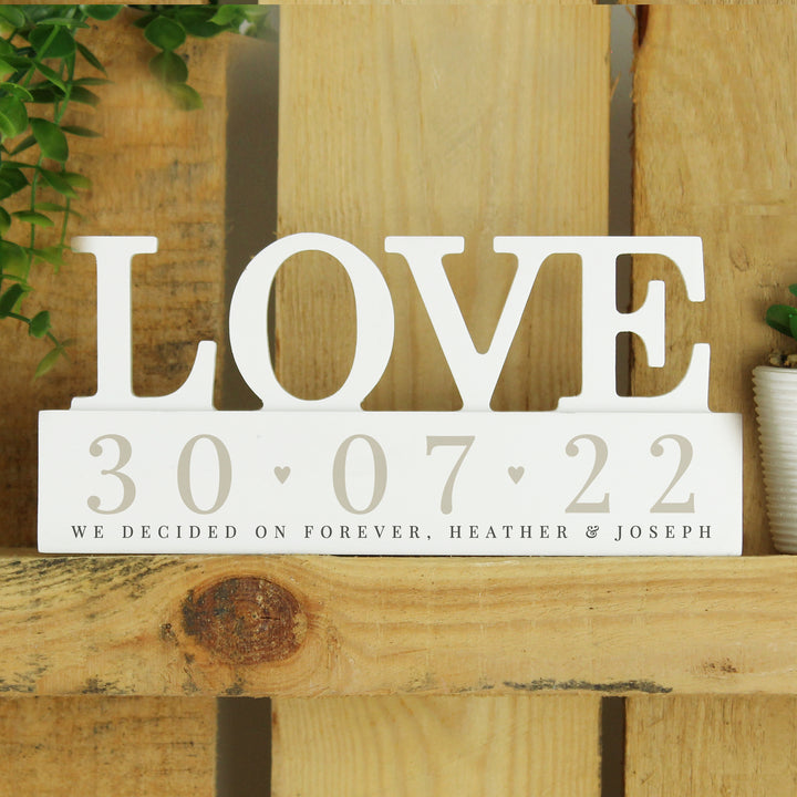 Buy Personalised Big Date Wooden Love Ornament available now at www.giftsfinder.co.uk