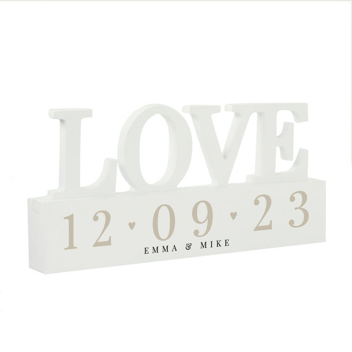 Buy Personalised Big Date Wooden Love Ornament available now at www.giftsfinder.co.uk