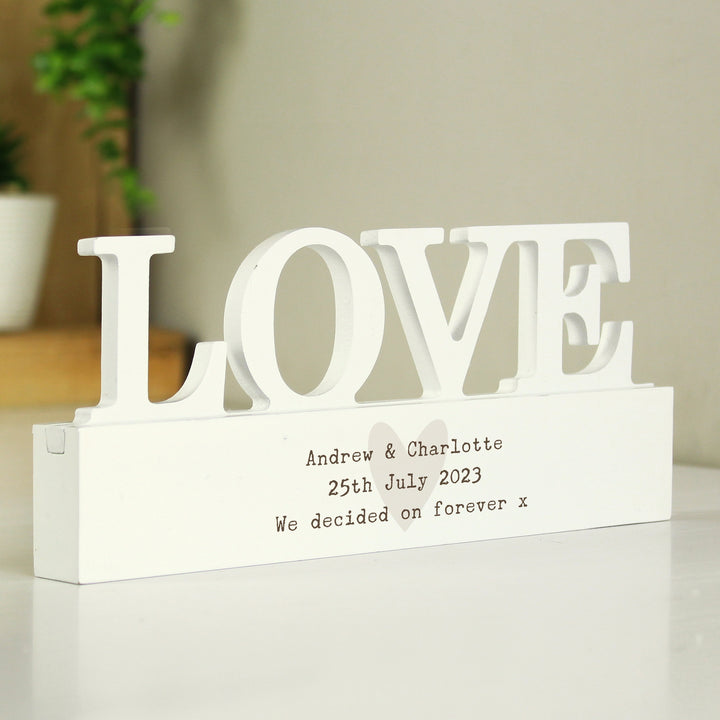 Buy Personalised Free Text Heart Wooden Love Ornament available now at www.giftsfinder.co.uk