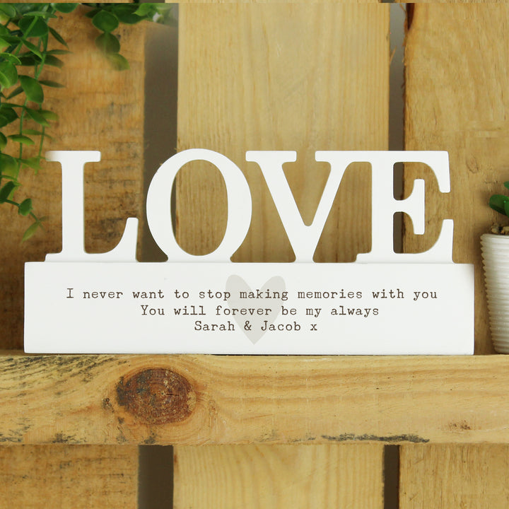 Buy Personalised Free Text Heart Wooden Love Ornament available now at www.giftsfinder.co.uk