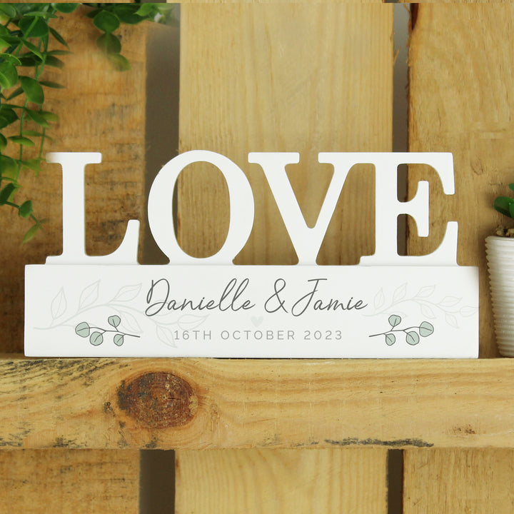 Buy Personalised Botanical Wooden Love Ornament available now at www.giftsfinder.co.uk