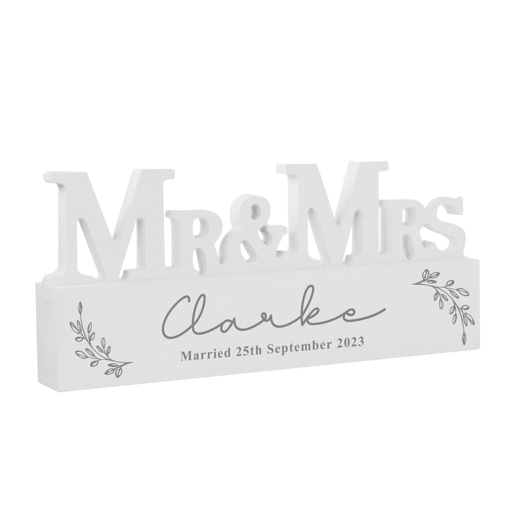 Buy Personalised Leaf Wooden Mr & Mrs Ornament available now at www.giftsfinder.co.uk