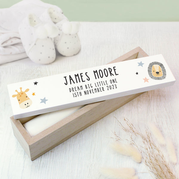 Personalised Scandi Safari Animals Wooden Certificate Holder in gift category Personalised Certificate Holders