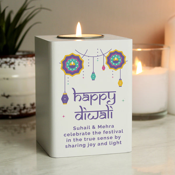 Buy Personalised Diwali Wooden Tealight Holder available now at www.giftsfinder.co.uk