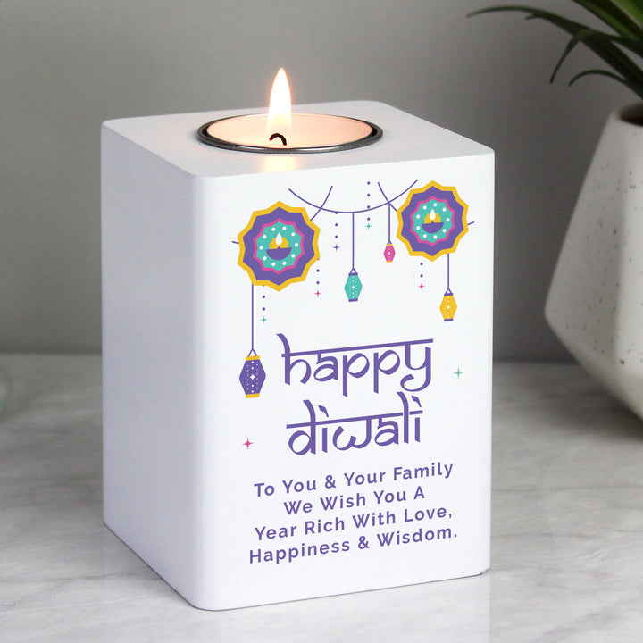 Buy Personalised Diwali Wooden Tealight Holder available now at www.giftsfinder.co.uk