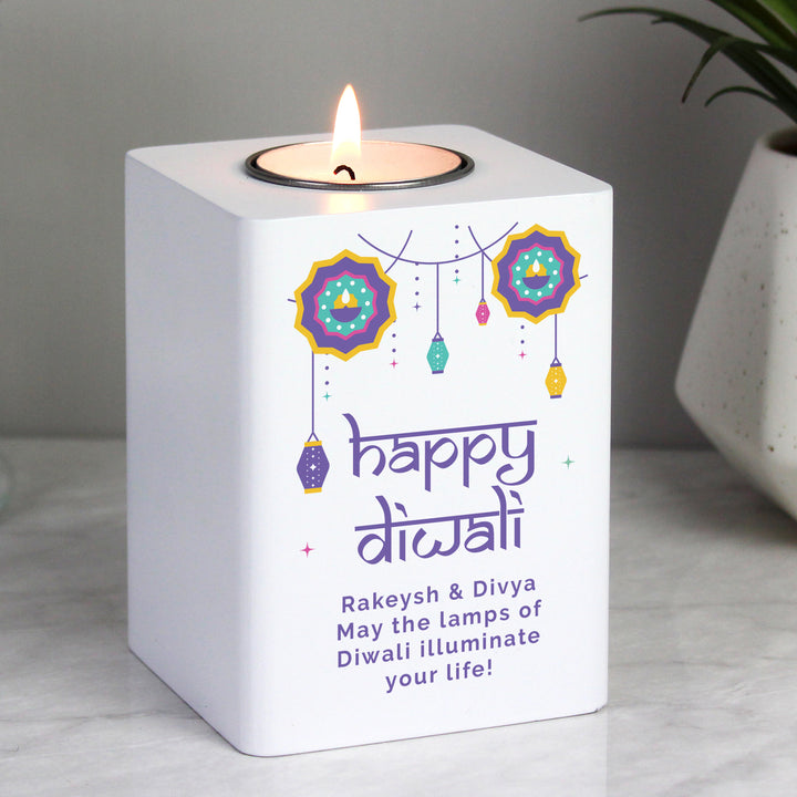 Buy Personalised Diwali Wooden Tealight Holder available now at www.giftsfinder.co.uk