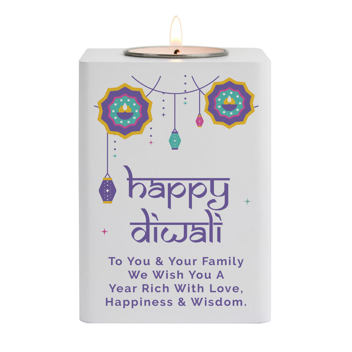 Buy Personalised Diwali Wooden Tealight Holder available now at www.giftsfinder.co.uk