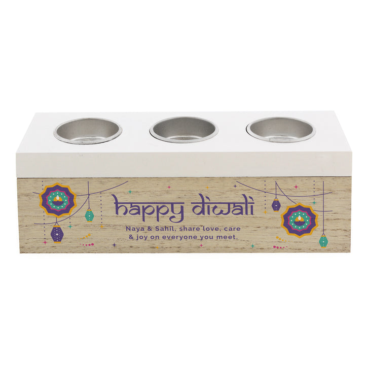 Buy Personalised Diwali Triple Tealight Box available now at www.giftsfinder.co.uk