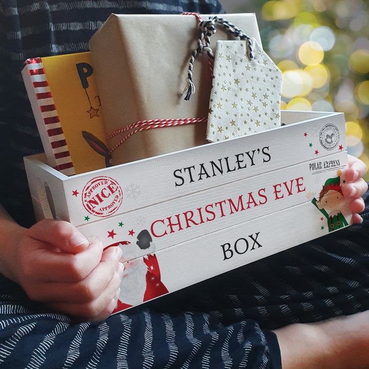 Personalised Christmas White Wooden Crate - part of the Gifts Finder Personalised Christmas Decorations collection