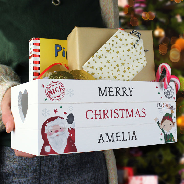 Personalised Christmas White Wooden Crate - part of the Gifts Finder Personalised Christmas Decorations collection