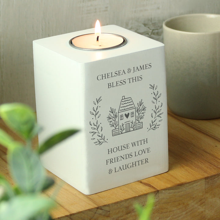 Buy Personalised HOME Wooden Tealight Holder available now at www.giftsfinder.co.uk