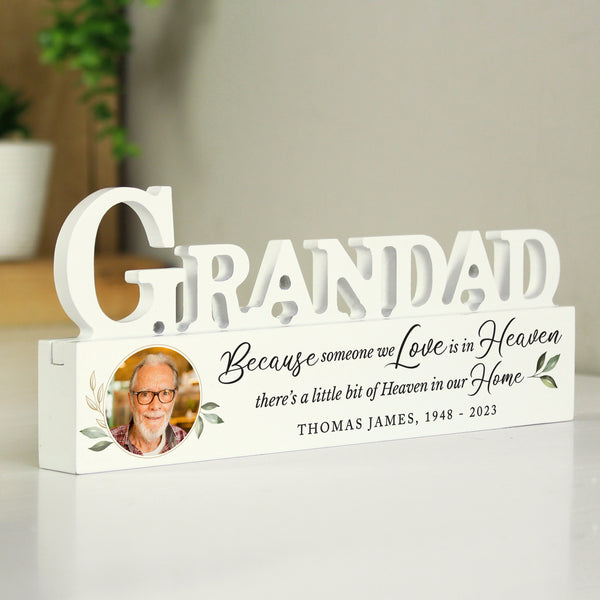 Buy Personalised Botanical Memorial Photo Upload Wooden Grandad Ornament available now at www.giftsfinder.co.uk