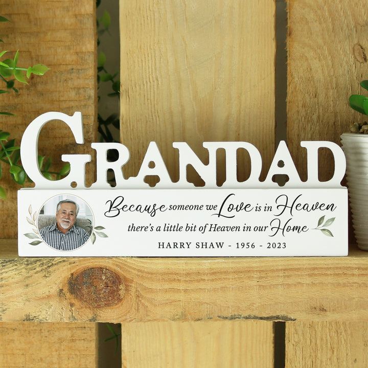 Personalised Botanical Memorial Photo Upload Wooden Grandad Ornament - part of the Gifts Finder Personalised Memorials collection