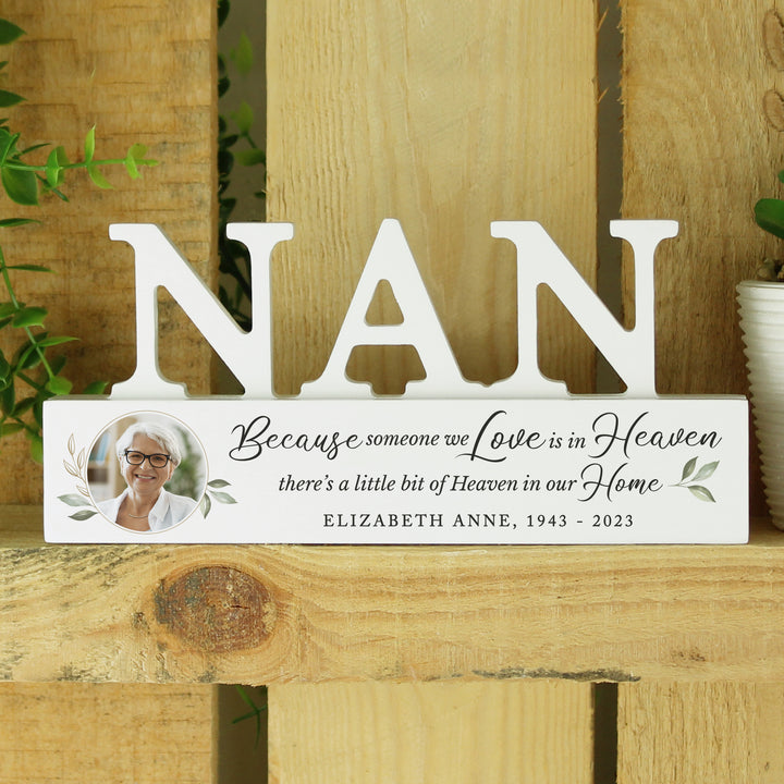 Buy Personalised Botanical Memorial Photo Upload Wooden Nan Ornament available now at www.giftsfinder.co.uk