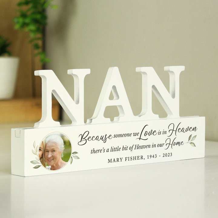 Buy Personalised Botanical Memorial Photo Upload Wooden Nan Ornament available now at www.giftsfinder.co.uk