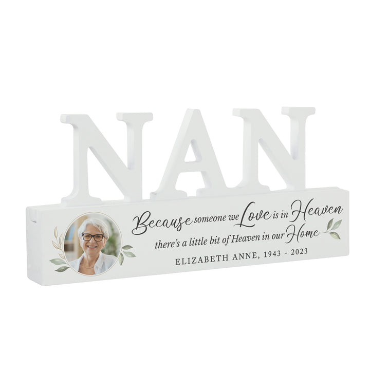 Buy Personalised Botanical Memorial Photo Upload Wooden Nan Ornament available now at www.giftsfinder.co.uk