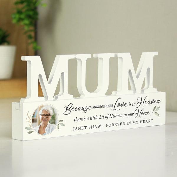 Buy Personalised Botanical Memorial Photo Upload Wooden Mum Ornament available now at www.giftsfinder.co.uk