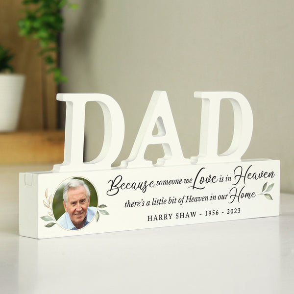 Buy Personalised Botanical Memorial Photo Upload Wooden Dad Ornament available now at www.giftsfinder.co.uk