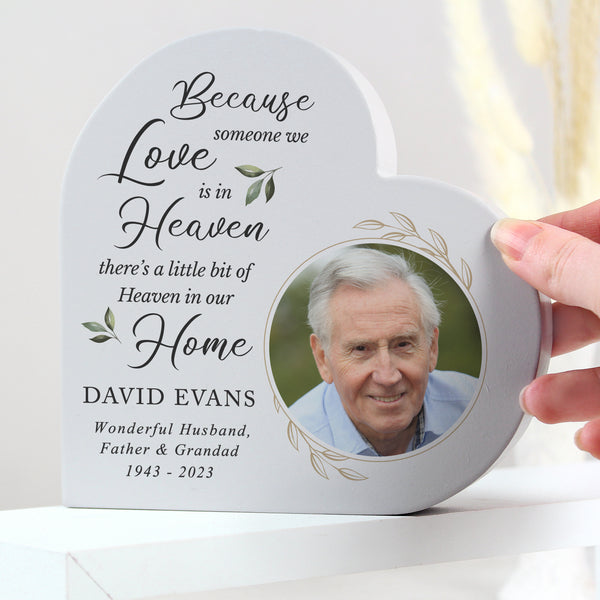 Buy Personalised Botanical Memorial Photo Upload Free Standing Heart Ornament available now at www.giftsfinder.co.uk