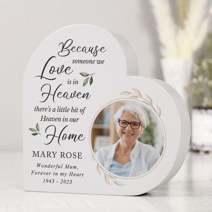 Personalised Botanical Memorial Photo Upload Free Standing Heart Ornament - part of the Gifts Finder Personalised Memorials collection