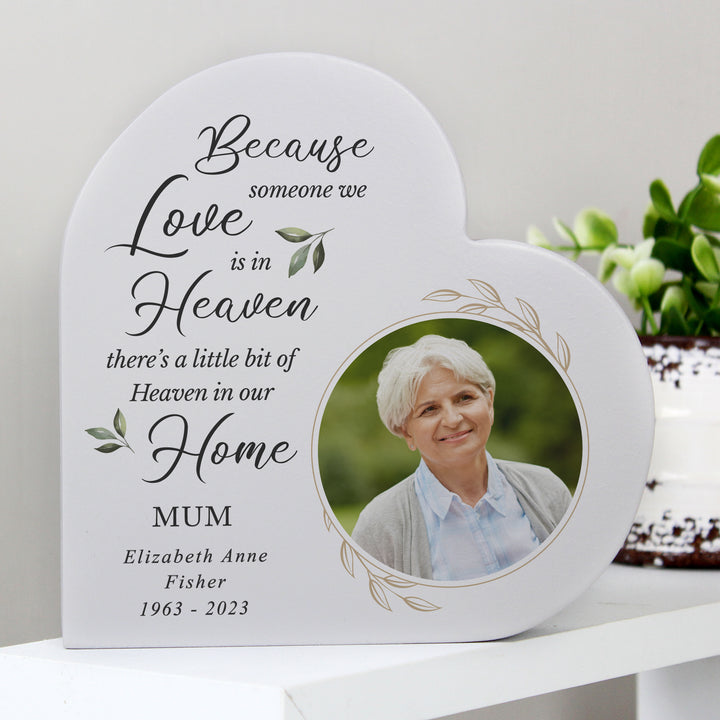 Personalised Botanical Memorial Photo Upload Free Standing Heart Ornament - part of the Gifts Finder Personalised Memorials collection