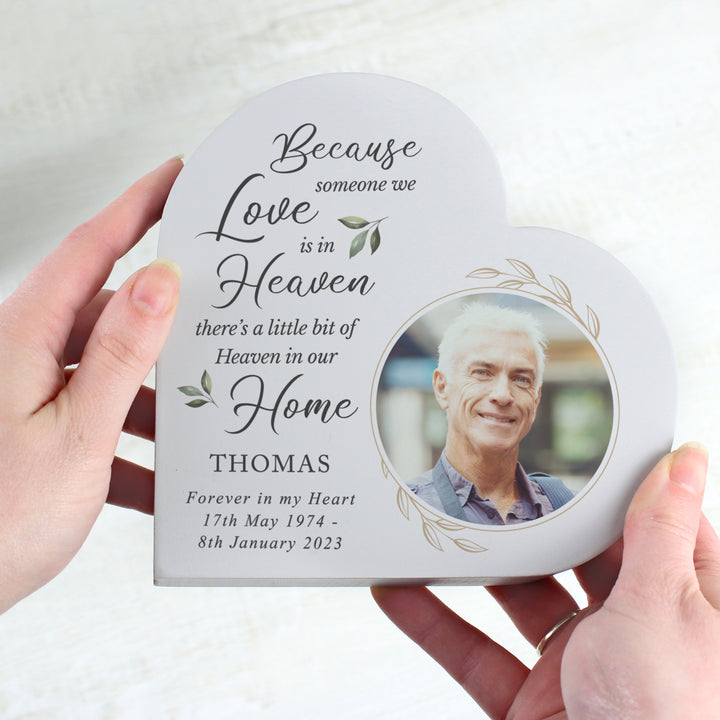 Personalised Botanical Memorial Photo Upload Free Standing Heart Ornament - part of the Gifts Finder Personalised Memorials collection