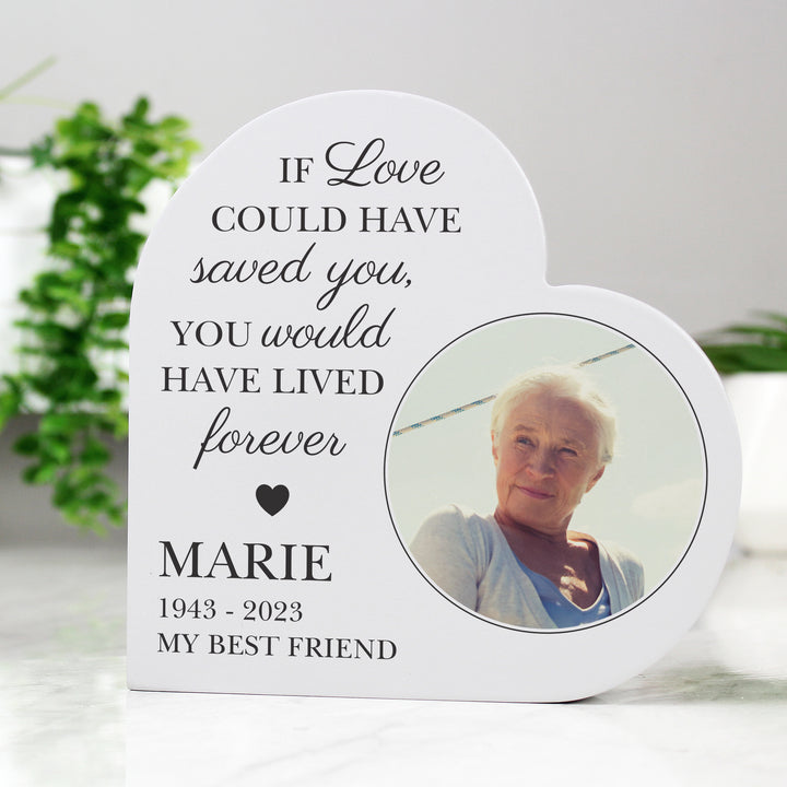 Personalised Memorial Photo Upload Free Standing Heart Ornament - part of the Gifts Finder Personalised Memorials collection