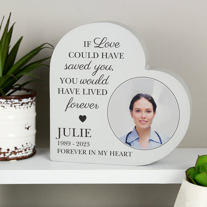 Personalised Memorial Photo Upload Free Standing Heart Ornament - part of the Gifts Finder Personalised Memorials collection