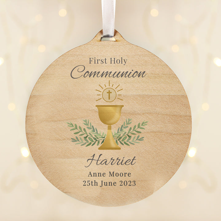 Buy Personalised First Holy Communion Round Wooden Decoration available now at www.giftsfinder.co.uk