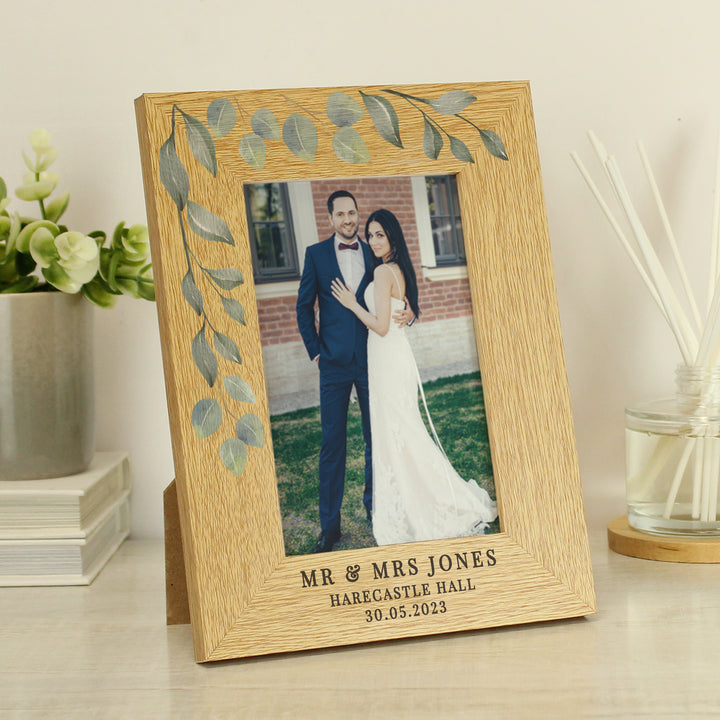 Buy Personalised Botanical 6x4 Oak Finish Photo Frame available now at www.giftsfinder.co.uk