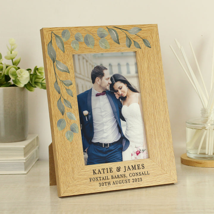 Buy Personalised Botanical 6x4 Oak Finish Photo Frame available now at www.giftsfinder.co.uk