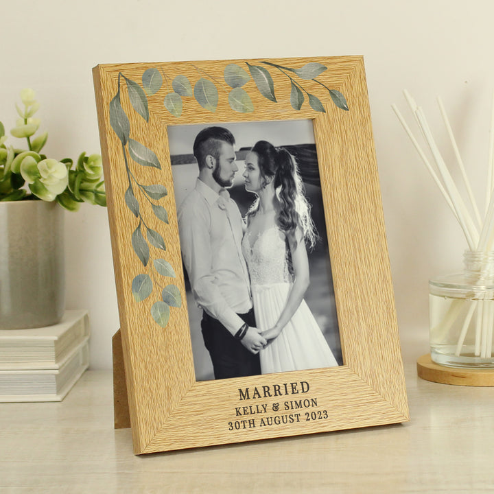 Buy Personalised Botanical 6x4 Oak Finish Photo Frame available now at www.giftsfinder.co.uk