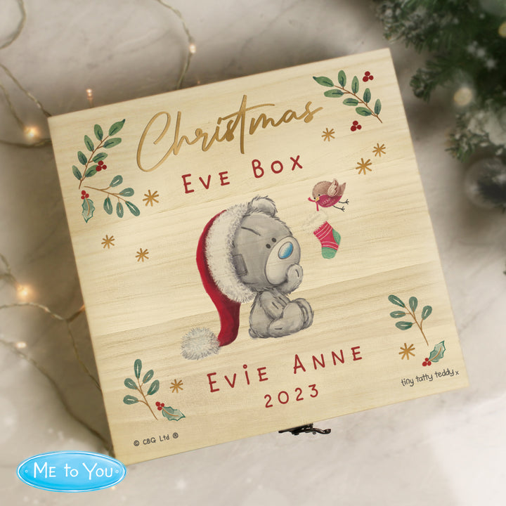 Personalised Winter Christmas Eve Tiny Tatty Teddy Large Wooden Keepsake Box in gift category Personalised Christmas Eve Boxes