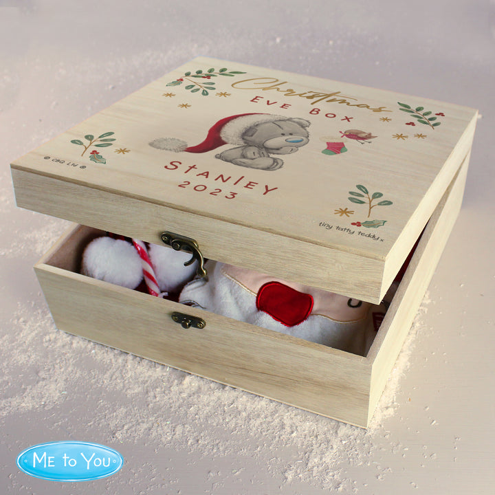 Personalised Winter Christmas Eve Tiny Tatty Teddy Large Wooden Keepsake Box in gift category Personalised Christmas Eve Boxes