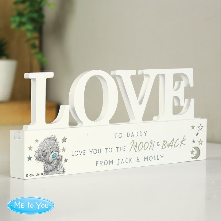 Buy Personalised Me To You Moon and Back Wooden Love Ornament available now at www.giftsfinder.co.uk