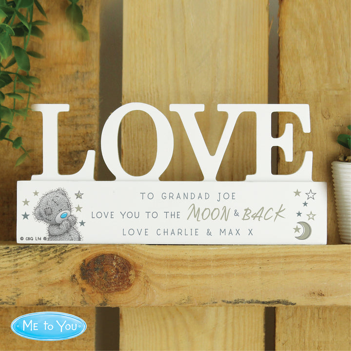 Buy Personalised Me To You Moon and Back Wooden Love Ornament available now at www.giftsfinder.co.uk