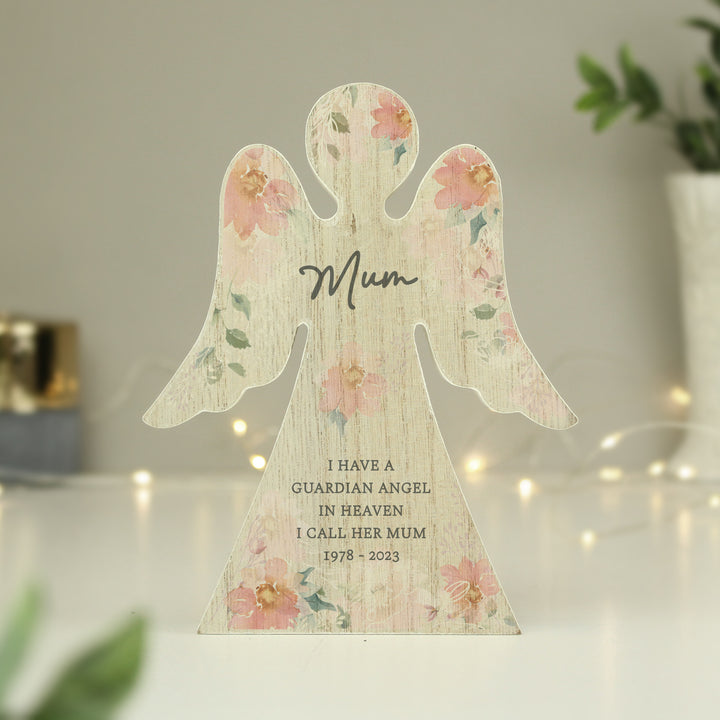 Buy Personalised Floral Wooden Angel Ornament available now at www.giftsfinder.co.uk