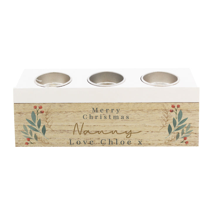 Buy Personalised Christmas Foliage Triple Tea Light Box available now at www.giftsfinder.co.uk