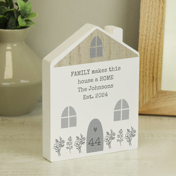 Personalised Grey Wooden House Ornament - part of the Gifts Finder Personalised Ornaments & Keepsakes collection